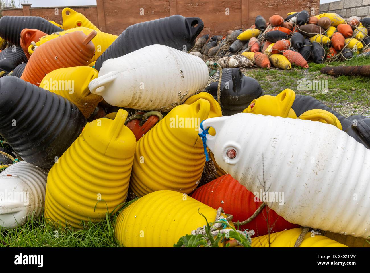 Buoys that wash up on the coast are collected and recycled Stock Photo