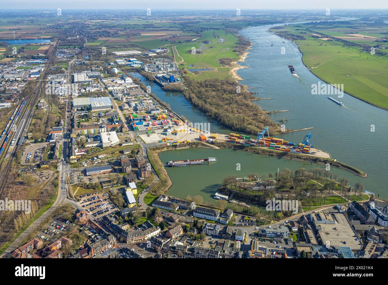 Aerial view, Port of Emmerich, Emmerich Container Terminal, Rhine-Waal Logistics, Löwenberger Landwehr, Emmerich, Emmerich on the Rhine, North Rhine-W Stock Photo