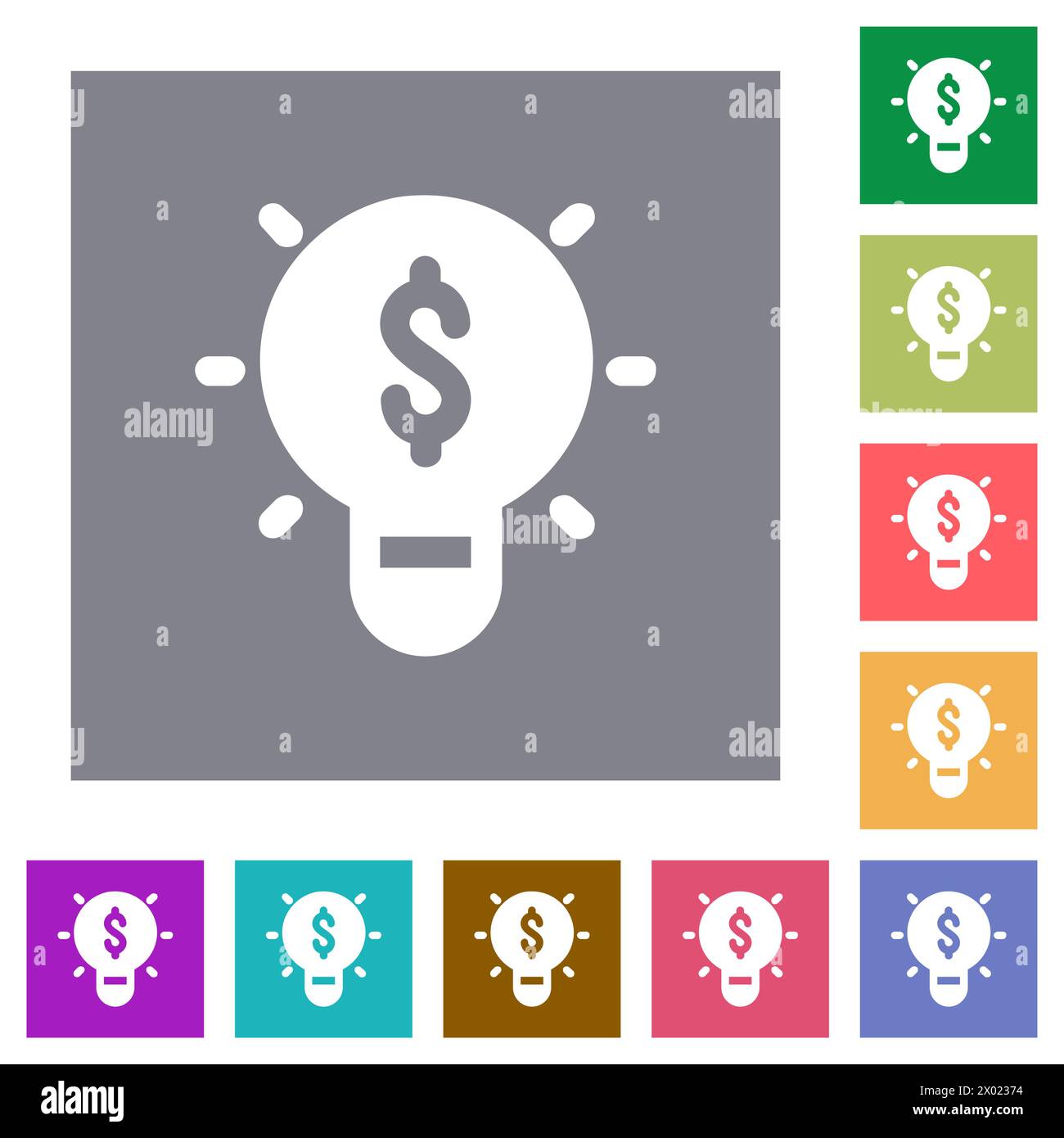 Profitable idea solid flat icons on simple color square backgrounds Stock Vector