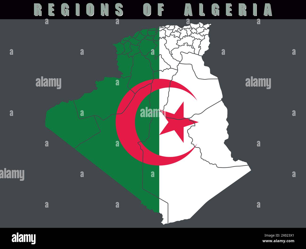 Map of the country of Algeria. Detailed vector map of Algeria by region. Map of Algeria with flag. Stock Vector