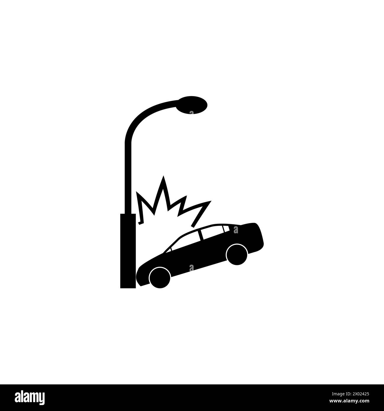 Car Crashed into Lamp Post flat vector icon. Simple solid symbol isolated on white background Stock Vector