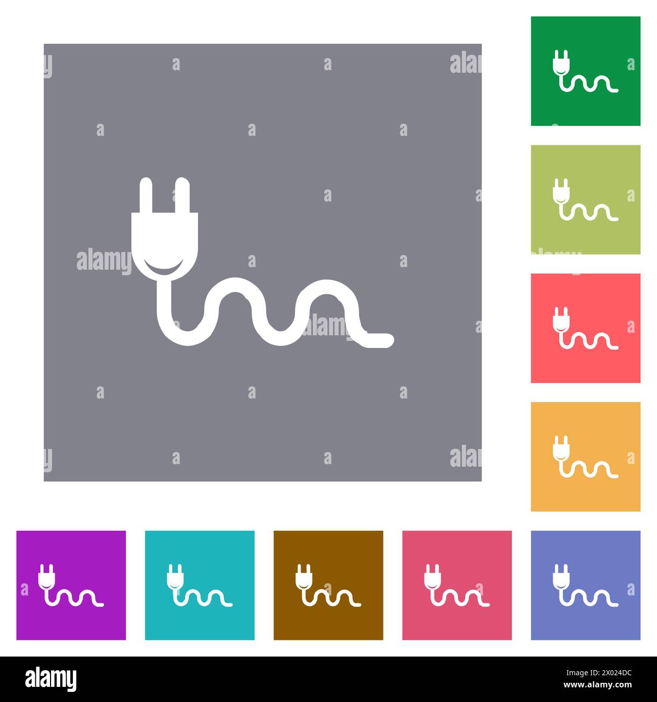 Socket plug and cable solid flat icons on simple color square backgrounds Stock Vector
