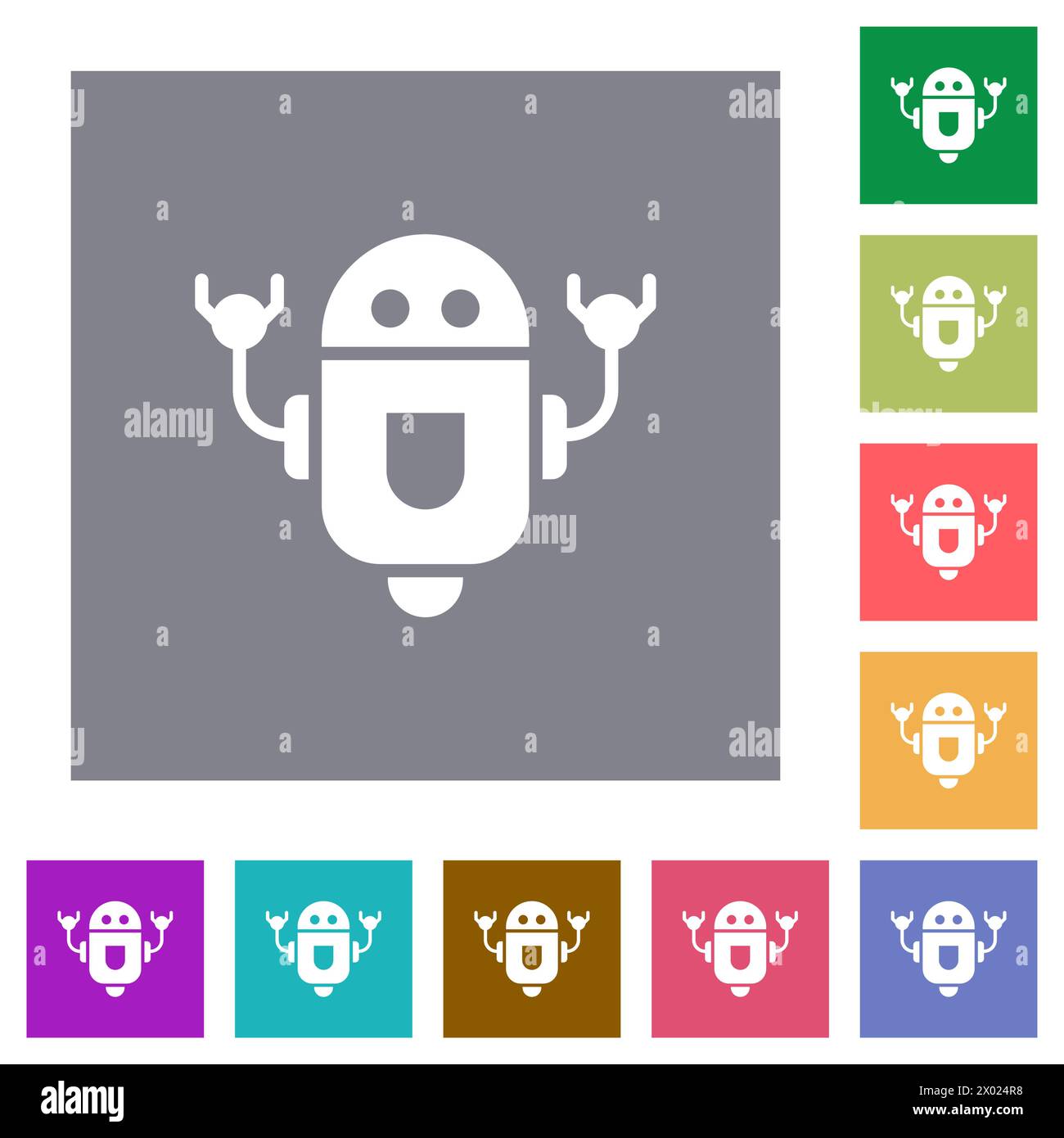 Rolling robot flat icons on simple color square backgrounds Stock Vector