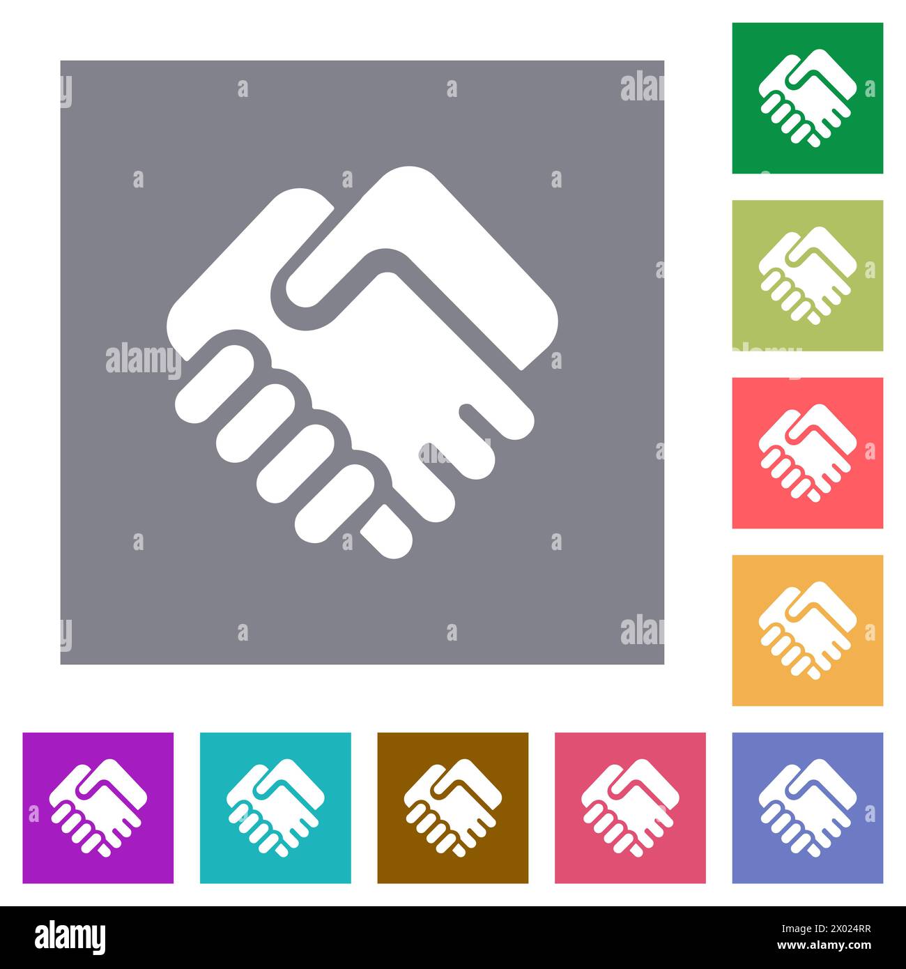 Handshake solid flat icons on simple color square backgrounds Stock Vector