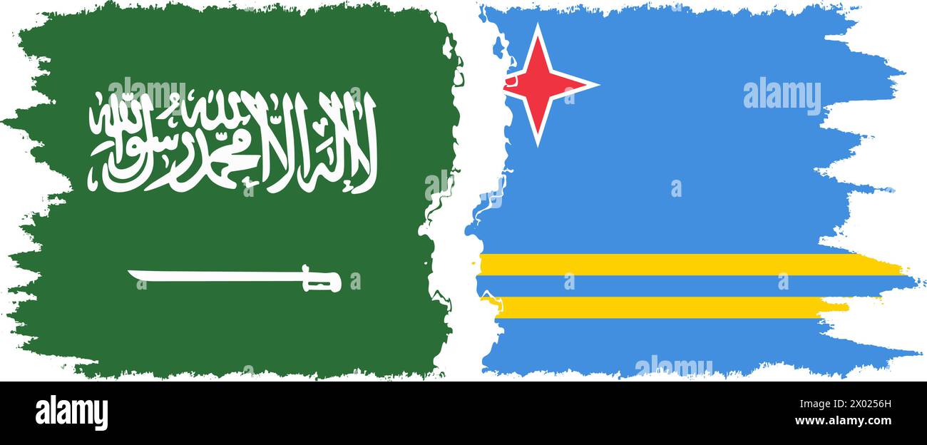 Aruba and Saudi Arabia grunge flags connection, vector Stock Vector