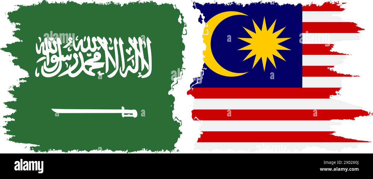 Malaysia and Saudi Arabia grunge flags connection, vector Stock Vector