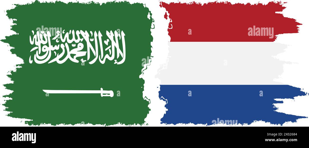 Netherlands and Saudi Arabia grunge flags connection, vector Stock Vector