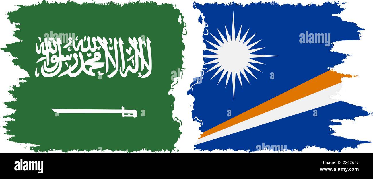 Marshall Islands and Saudi Arabia grunge flags connection, vector Stock Vector