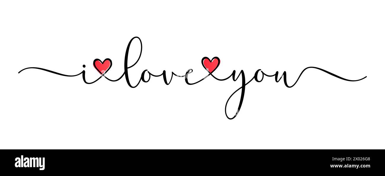 I love you, brush calligraphy with doodle heart. I love you, card concept for wedding or valentine's day t-shirt print design. Vector illustration Stock Vector