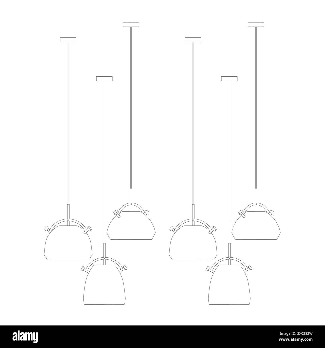 Contour of Hanging ceiling lamps. Set Object isolated. Vector illustration. Stock Vector