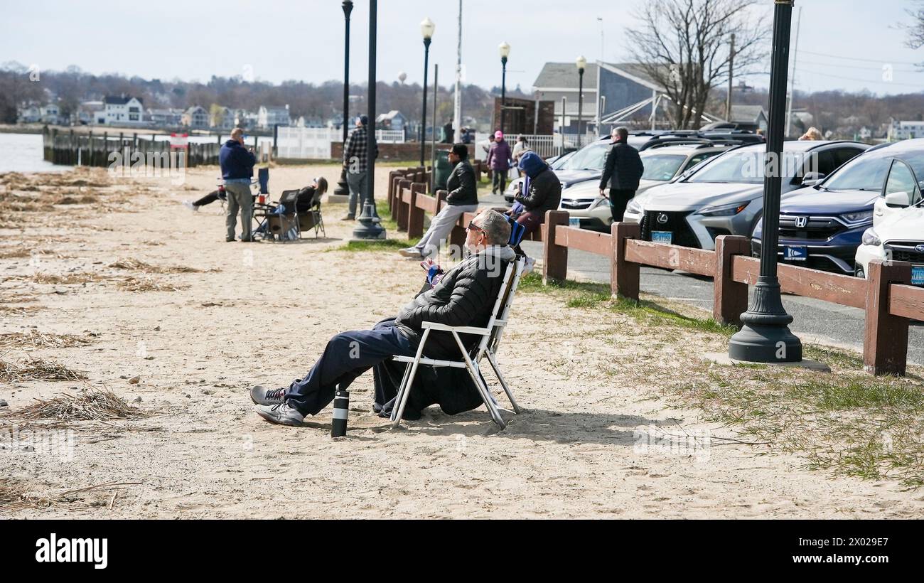 NORWALK, CT, USA APRIL 8, 2024 Calf Pasture Beach in Norwalk with