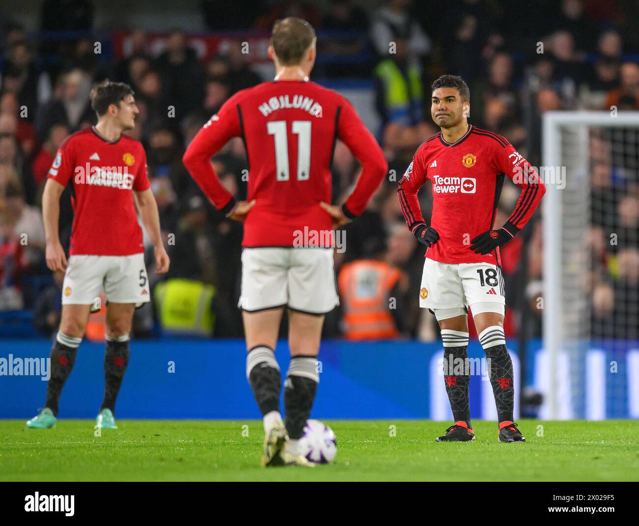 London, UK. 04th Apr, 2024  - Chelsea v Manchester United - Premier League - Stamford Bridge.                                                             Casimero reacts to Manchester United conceding another goal against Chelsea. Picture Credit: Mark Pain / Alamy Live News Stock Photo