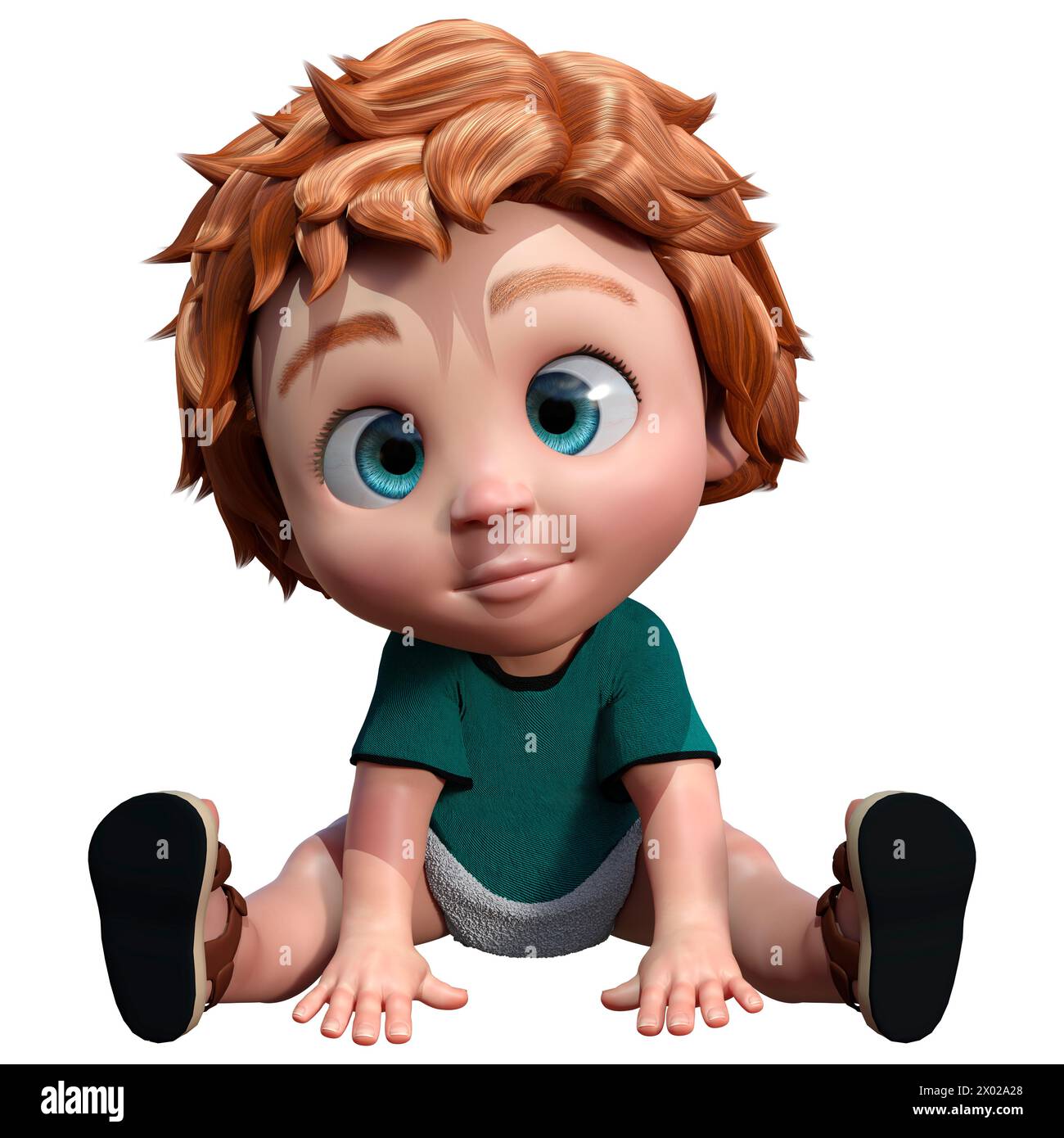 3D rendering of a cute cartoon baby boy isolated on white background ...