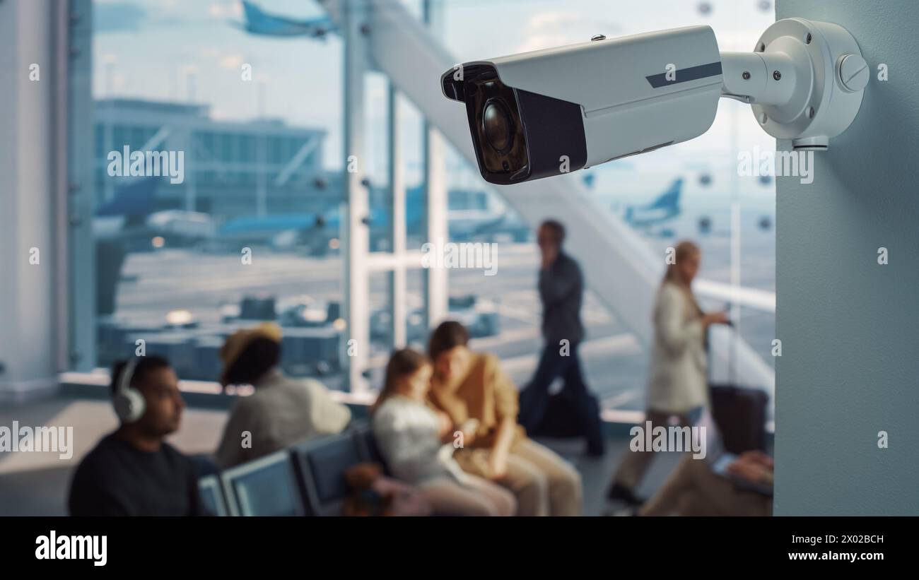 Airport Terminal: Futuristic AI Big Data Analysing Surveillance Camera ...