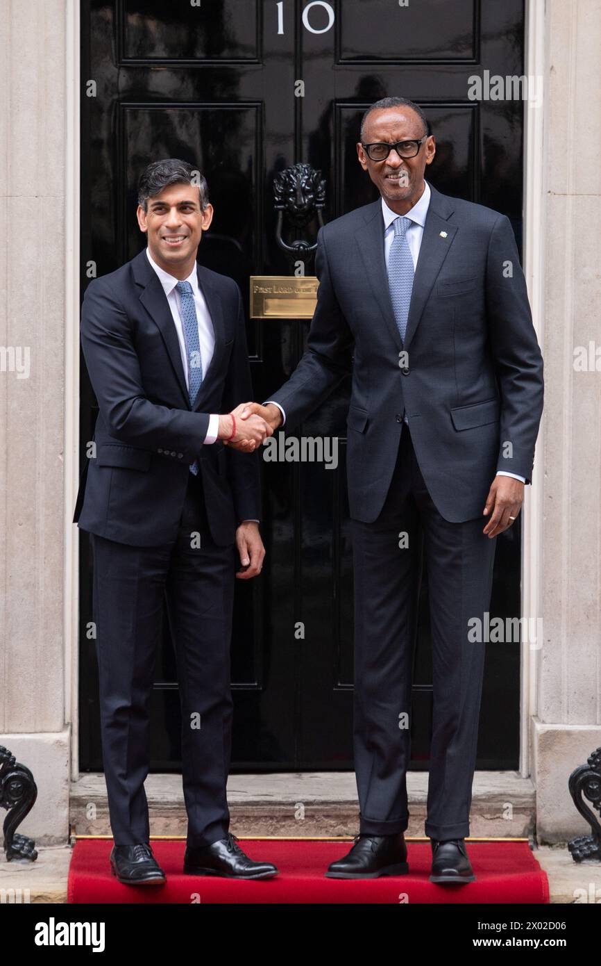 London, UK. 09 Apr 2024. President Of Rwanda Paul Kagame arrives for a meeting with British Prime Minister Rishi Sunak in Downing Street. Credit: Justin Ng/Alamy Live News. Stock Photo
