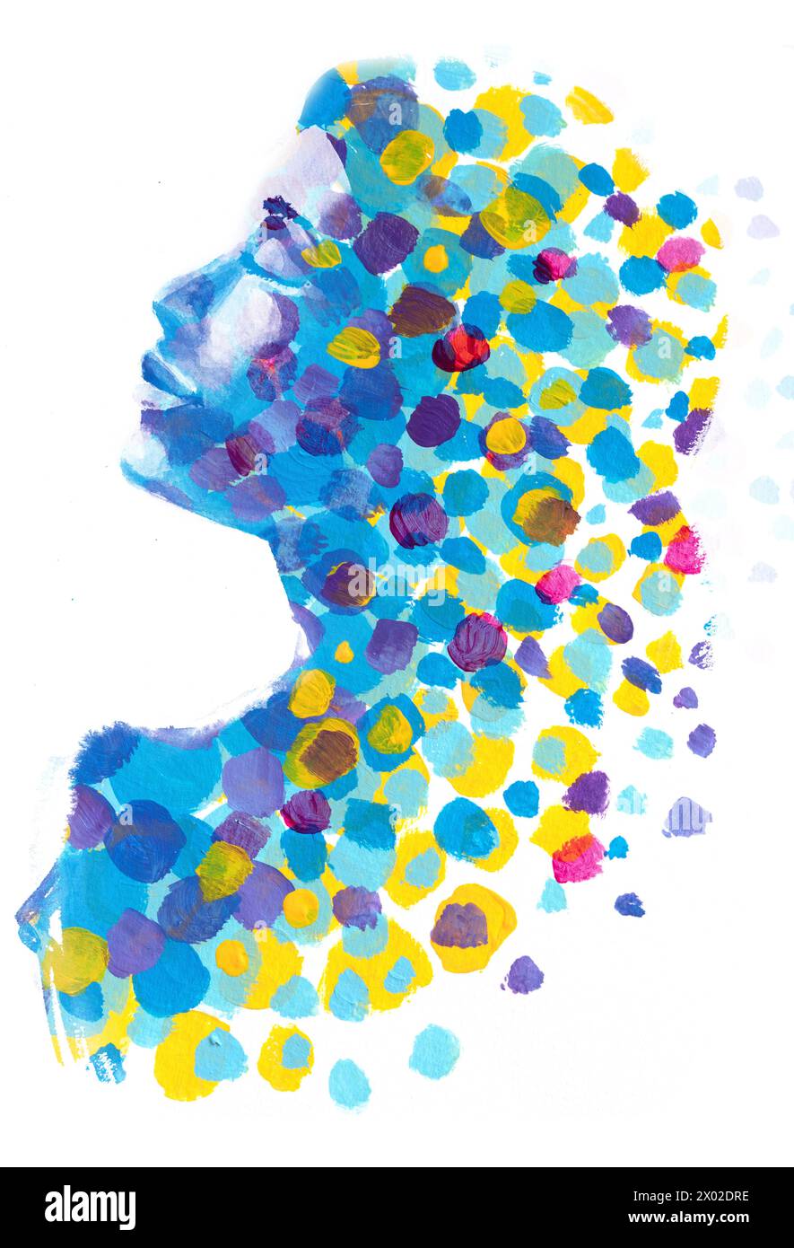 A painted colorful double exposure portrait of a woman's profile Stock ...