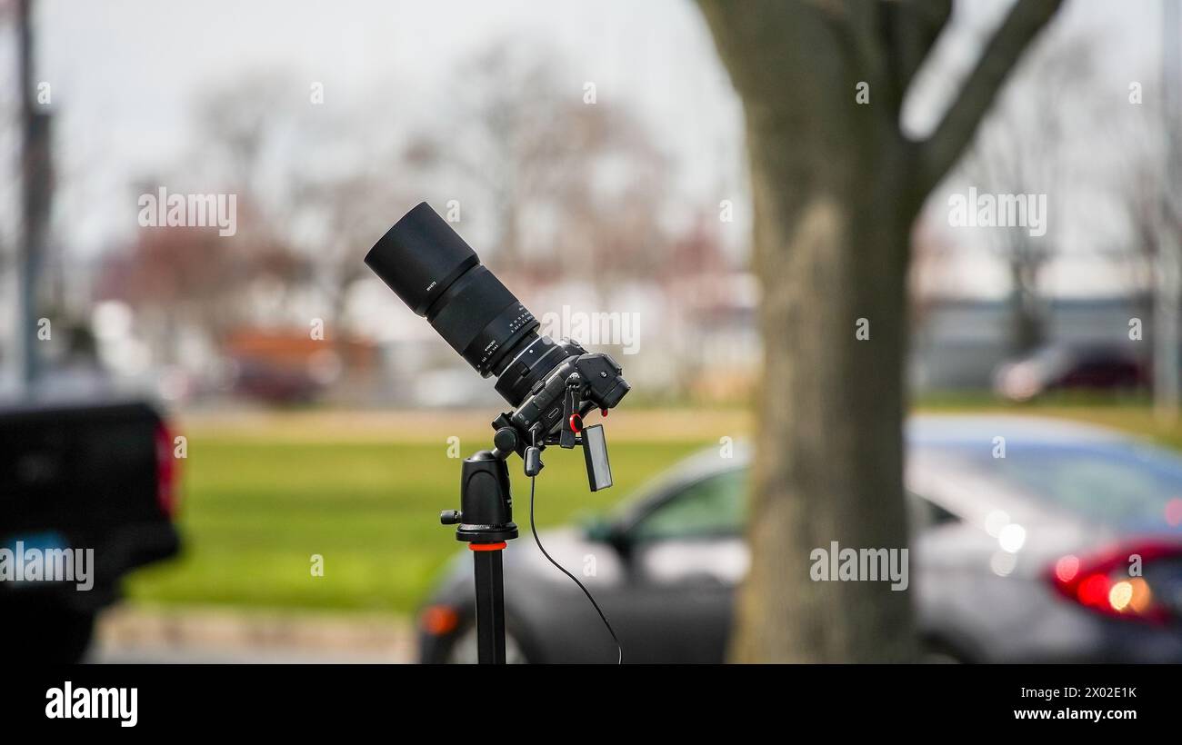 NORWALK, CT, USA APRIL 8, 2024 Photography set up on Calf Pasture