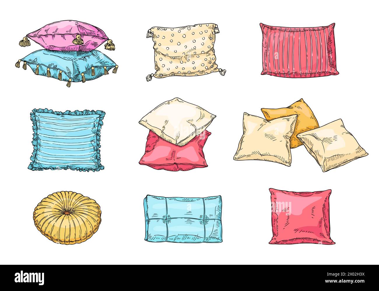 Hand drawn cozy cushions collection for sofa or bed Stock Vector Image ...