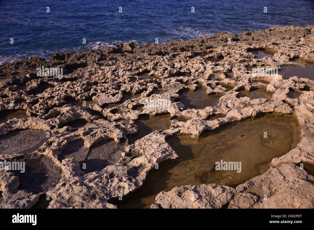 Rocky coast in Bugibba, Malta, Mediterranean, Europe Stock Photo