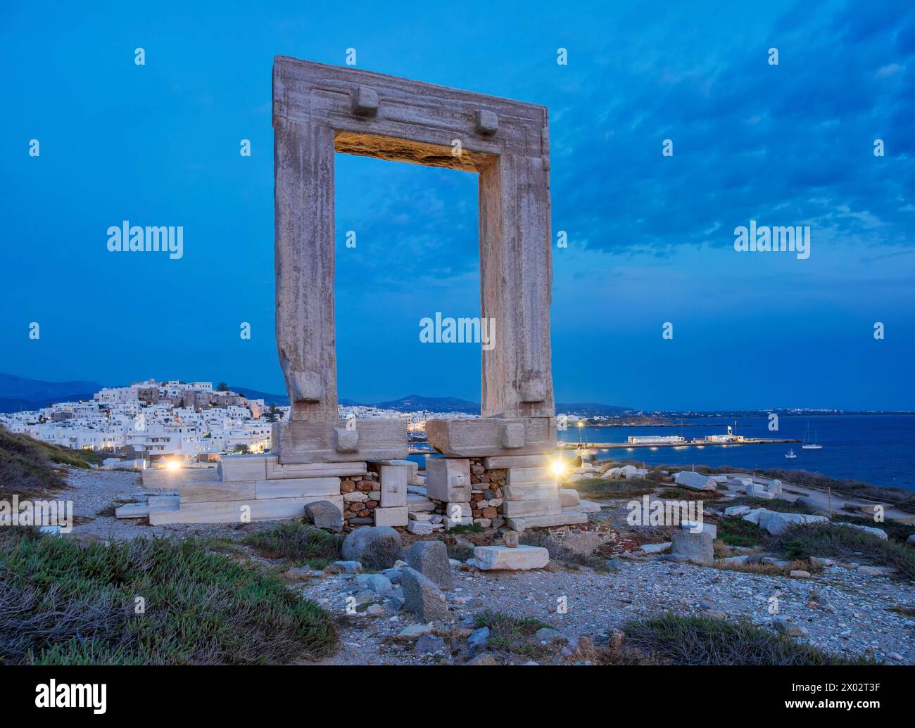 Temple of Apollo at dusk, Chora, Naxos City, Naxos Island, Cyclades, Greek Islands, Greece, Europe Stock Photo