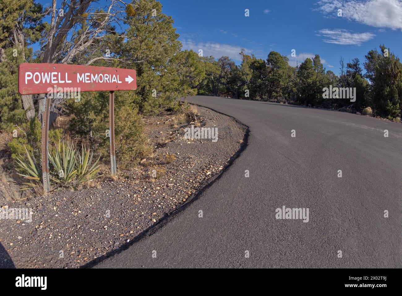 The sign marking the entry pathway to the Powell Memorial from the parking lot off Hermit Road, Grand Canyon, Arizona, United States of America Stock Photo