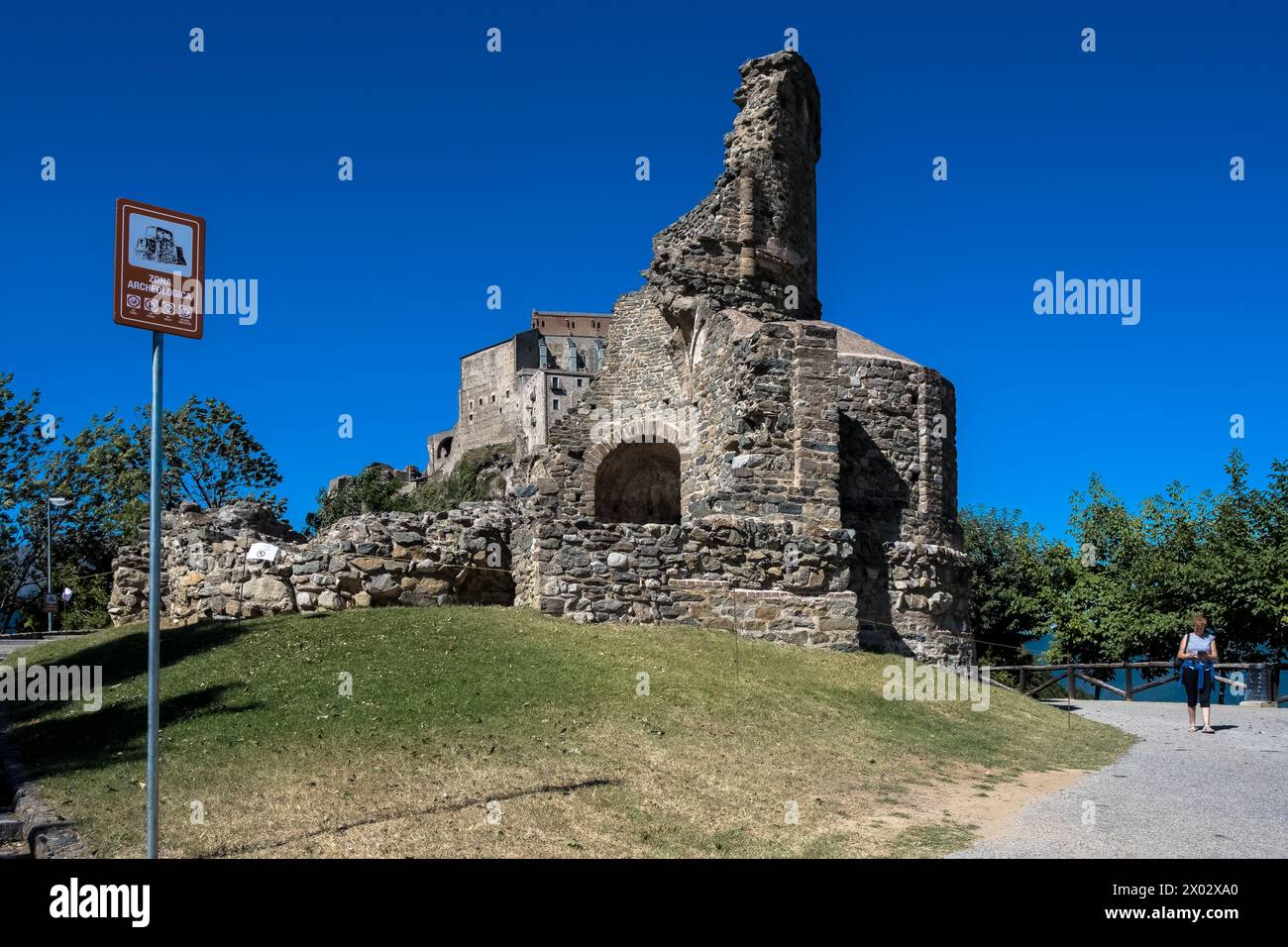 Detail of the Sacra di San Michele (Saint Michael's Abbey), a religious complex on Mount Pirchiriano, on south side of the Val di Susa Stock Photo