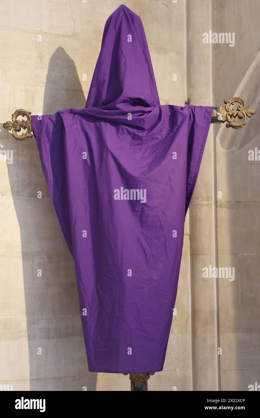 Statue veiled during Lent, Roman Catholic Cathedral church of Our Lady and St. Philip Howard, Arundel, West Sussex, England, United Kingdom, Europe Stock Photo