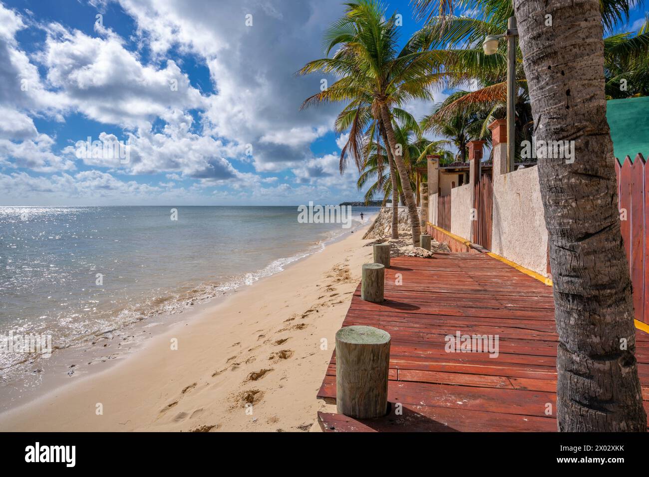 View of beach near Puerto Morelos, Caribbean Coast, Yucatan Peninsula, Mexico, North America Stock Photo