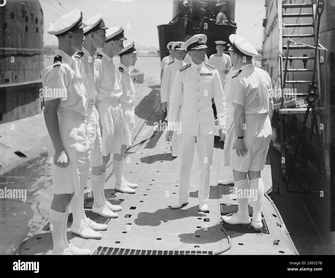 ADMIRAL H D PRIDHAMWIPPELL SAYING GOODBYE TO COMMANDER A C C MIERS AND