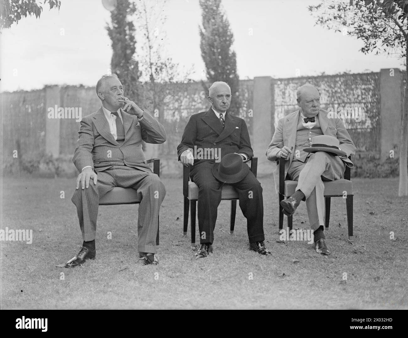 On 6 December 1943 in Cairo, President Roosevelt, Mr Churchill, and President Inonu of Turkey meet at Roosevelt's villa. Stock Photo