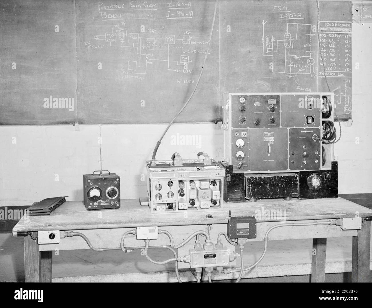 RADAR AND RADAR EQUIPMENT AT HMS ARIEL, ROYAL NAVAL AIR RADIO MECHANICS TRAINING ESTABLISHMENT NEAR WARRINGTON, 24 JULY 1945. - SCR 552 with associated test equipment Stock Photo