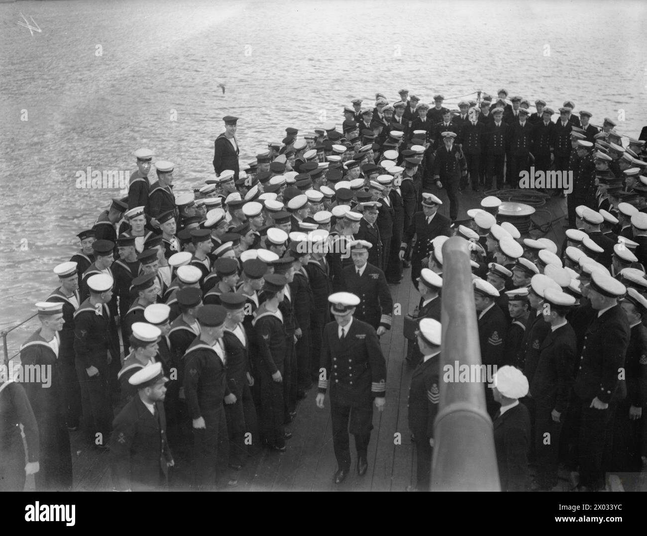 VICE ADMIRAL SIR JAMES SOMERVILLE, KCB, DSO, VISITS HMS HERMIONE ON