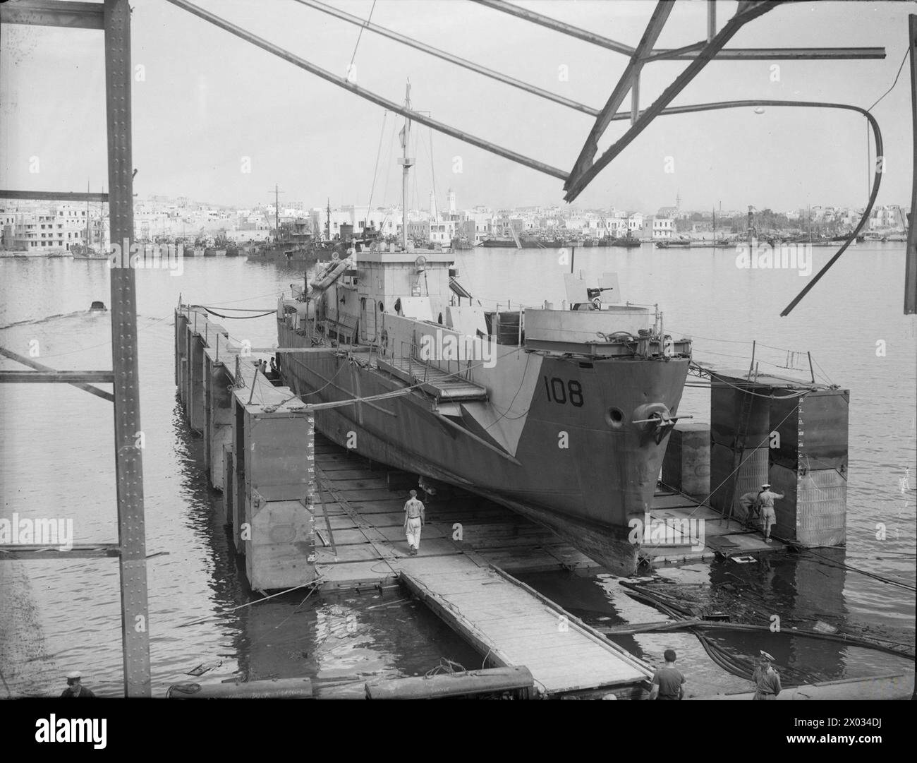 FABRICATED FLOATING DRYDOCKS. 14 JULY 1943, SOUSSE. THESE DOCKS ARE ...