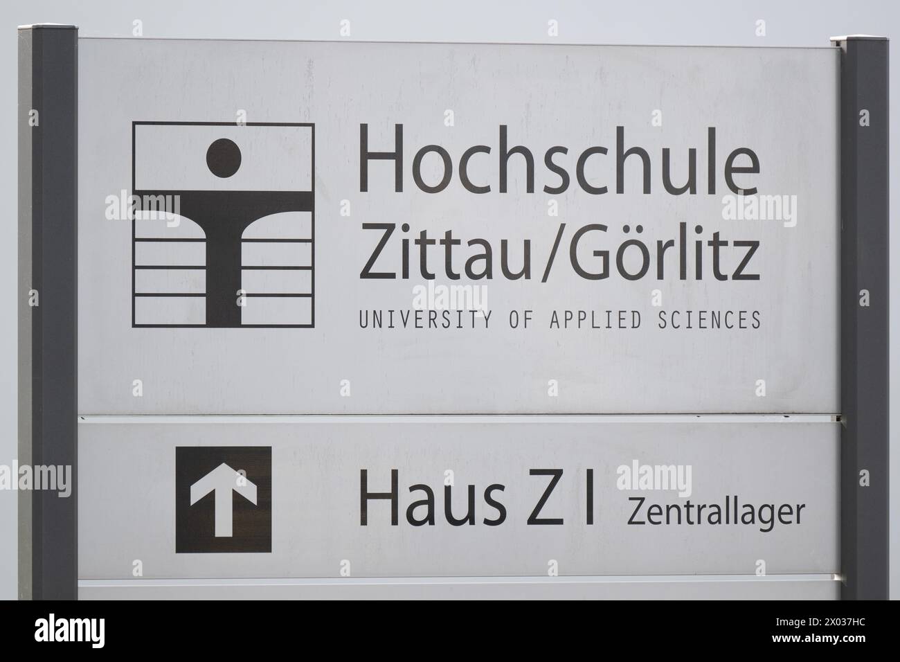 09 April 2024, Saxony, Zittau: The sign of the Zittau/Görlitz University of Applied Sciences. Photo: Sebastian Kahnert/dpa Stock Photo