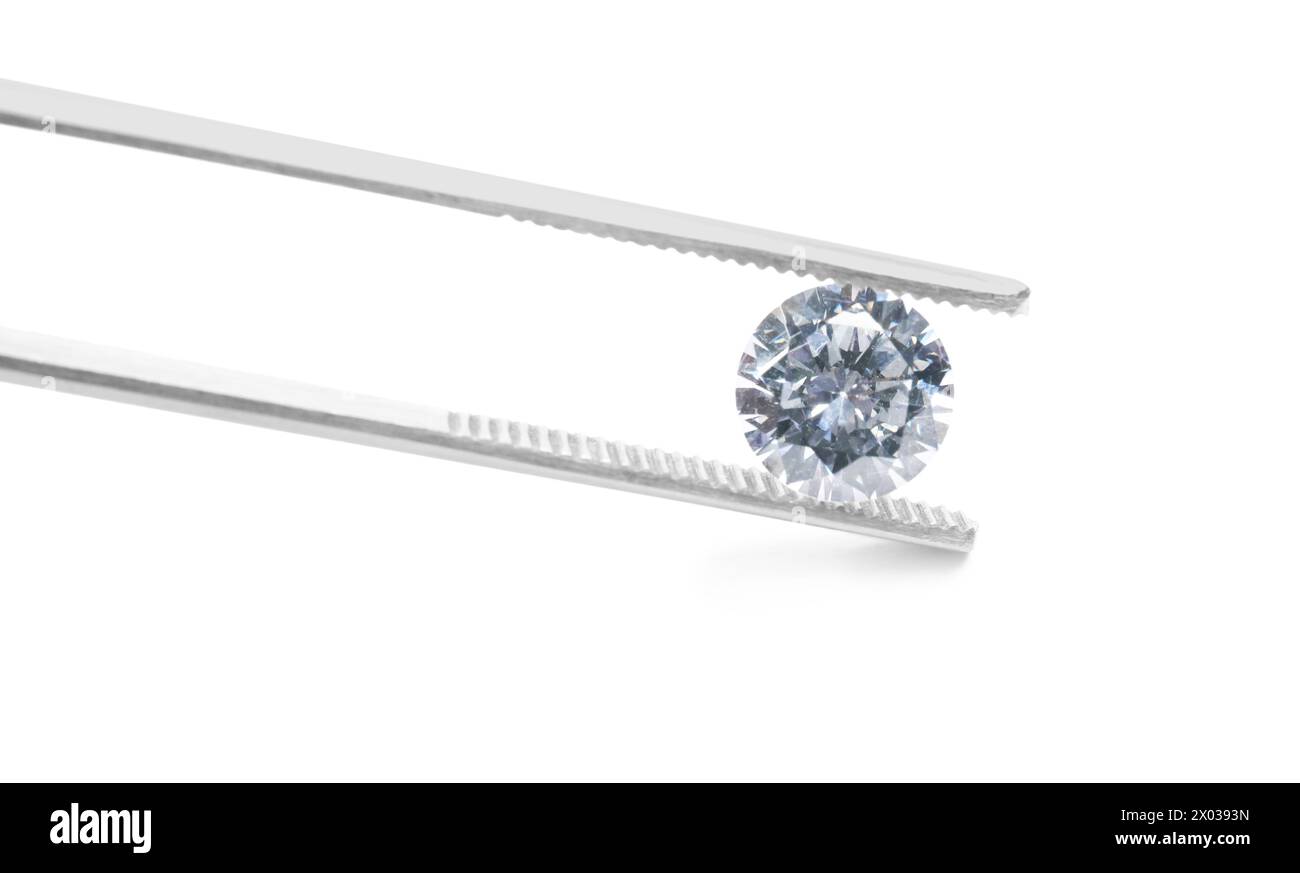 Tweezers with beautiful shiny diamond isolated on white Stock Photo - Alamy