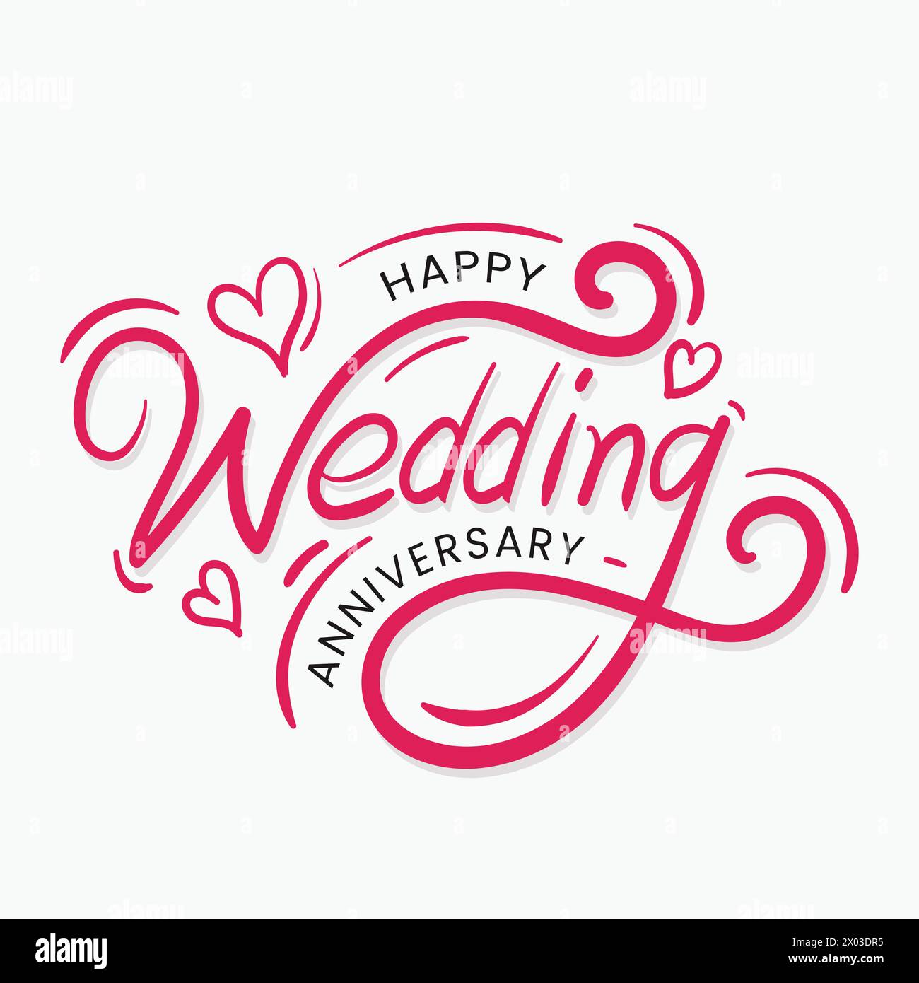 Happy wedding anniversary lettering greeting card vector illustration