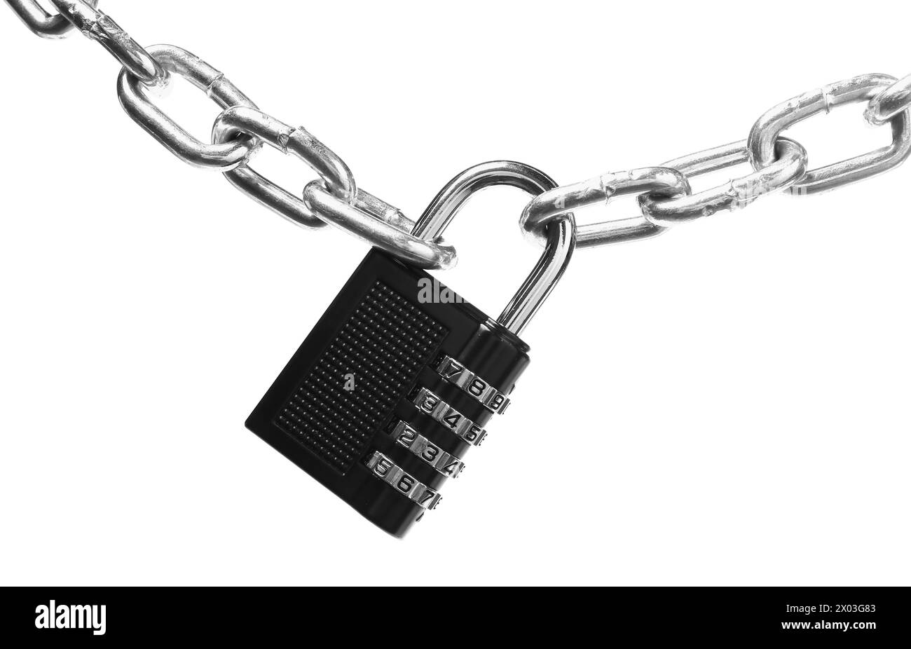 Steel combination padlock and chain isolated on white Stock Photo Alamy