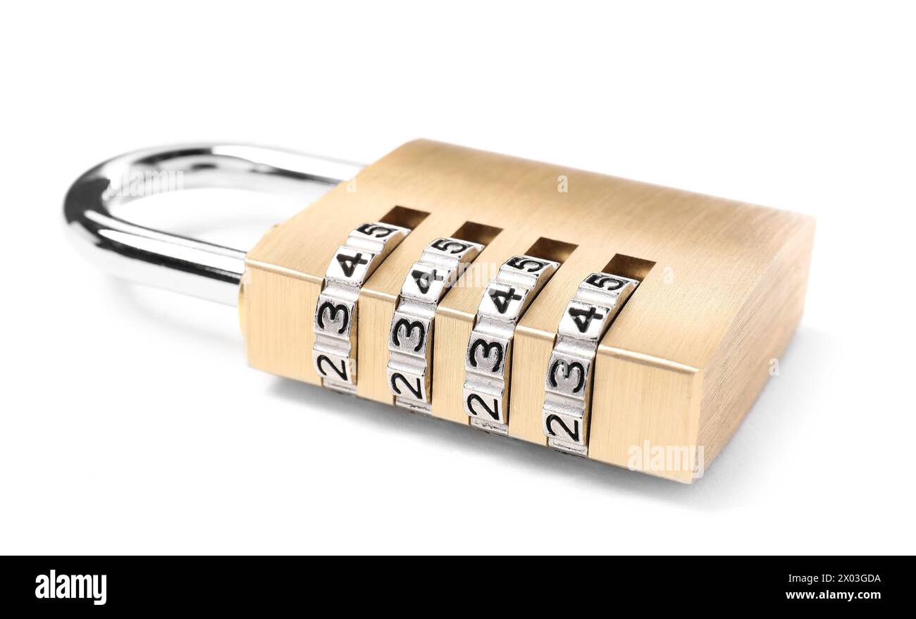 Locked steel combination padlock isolated on white Stock Photo - Alamy
