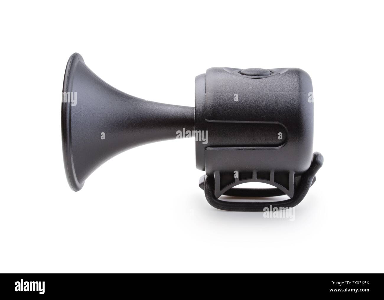 New black bicycle electrictronic horn isolated on white. Stock Photo