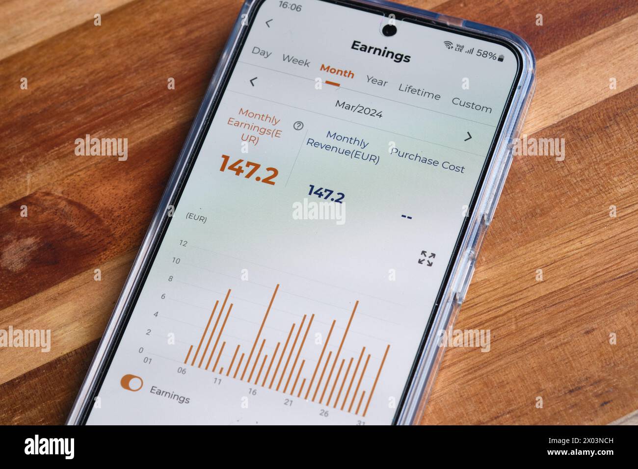 Solar panel app on a GSM monitoring electricity generated from the Sun Stock Photo