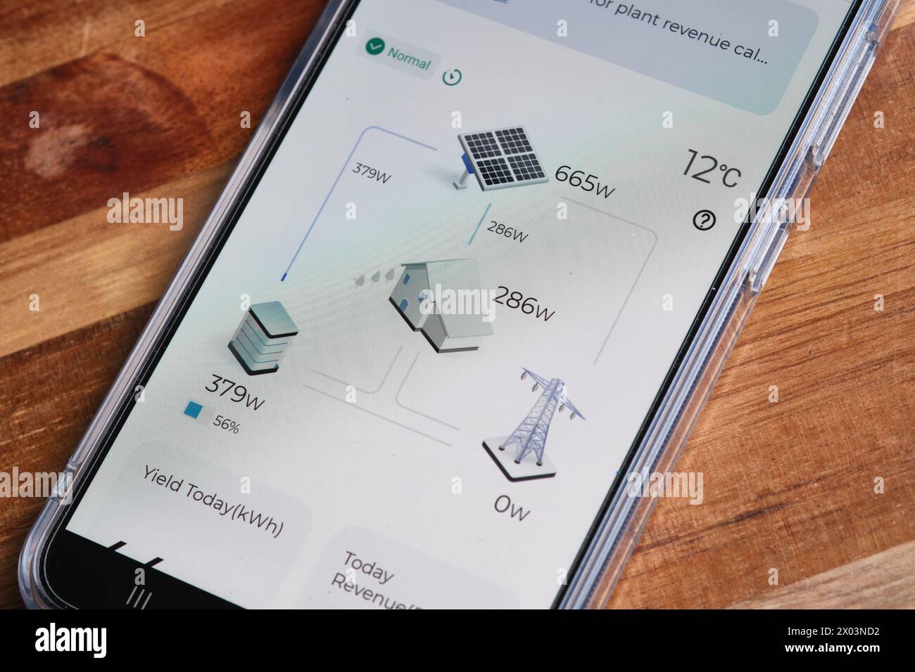 Solar panel app on a GSM monitoring electricity generated from the Sun Stock Photo