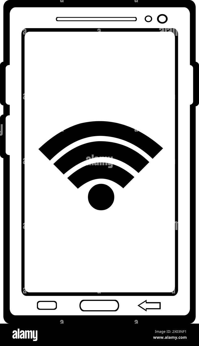 vector drawing icon wifi cellphone black and white Stock Vector