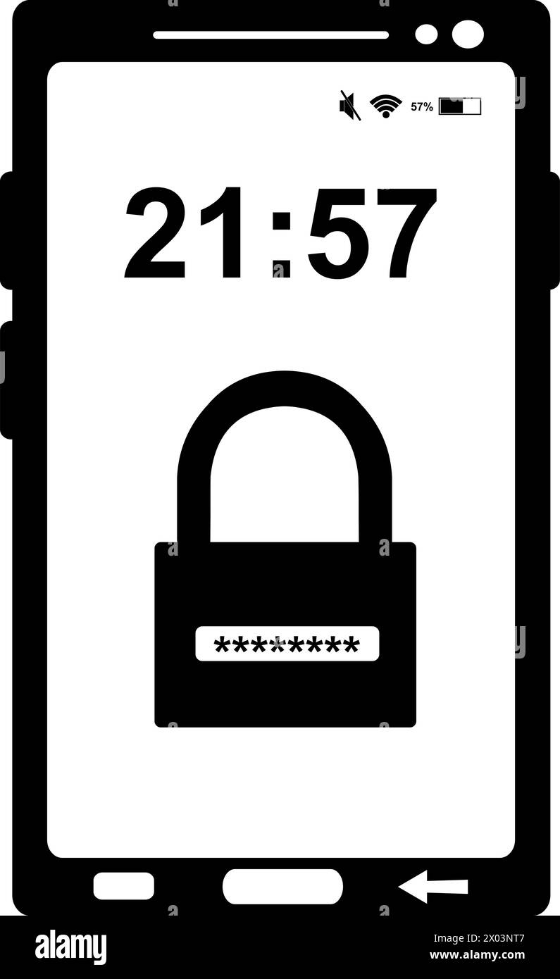 vector black and white icon smartphone padlock password Stock Vector