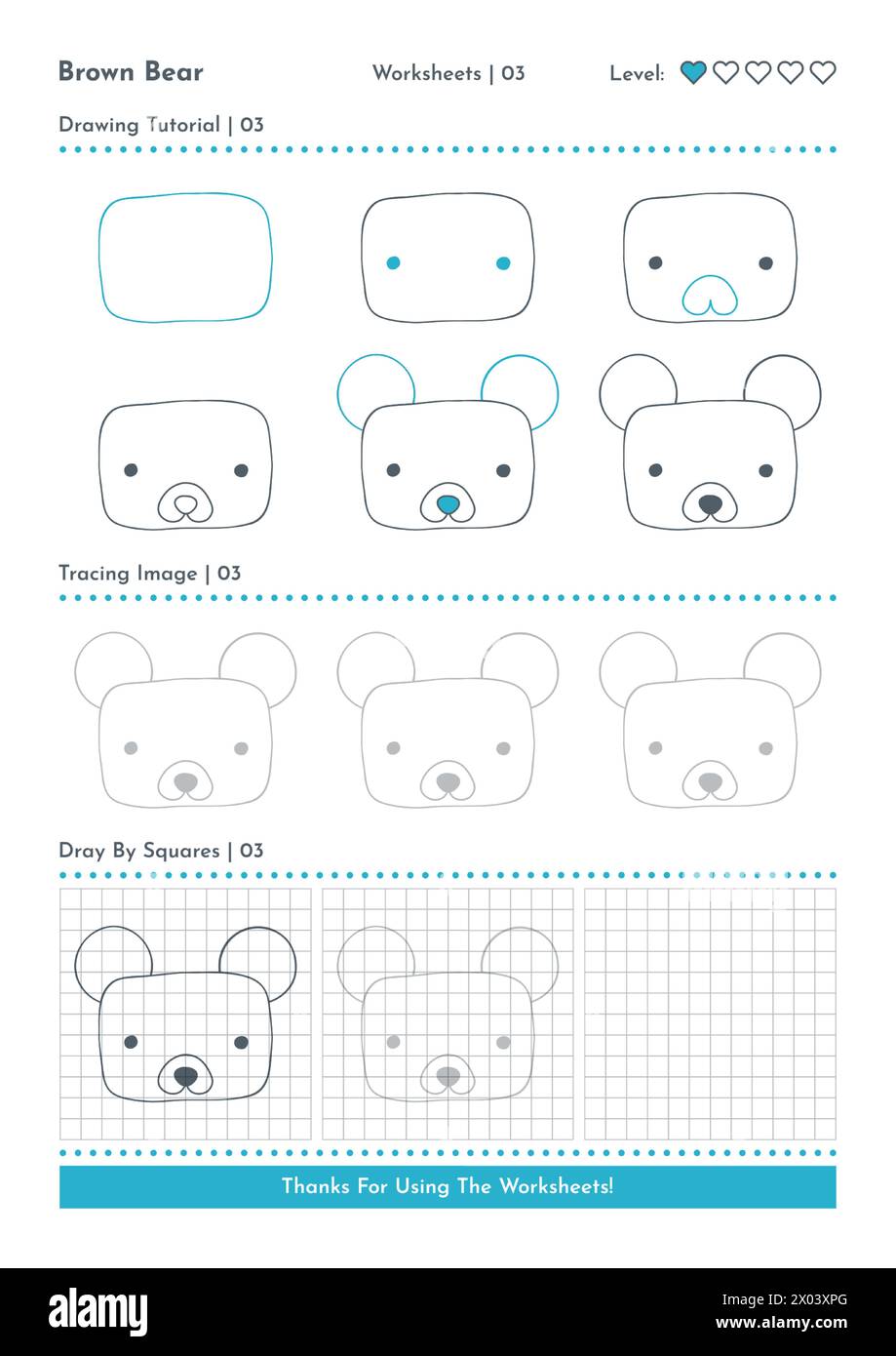 How to Draw Doodle Brown Bear, Cartoon Character Step by Step Drawing ...