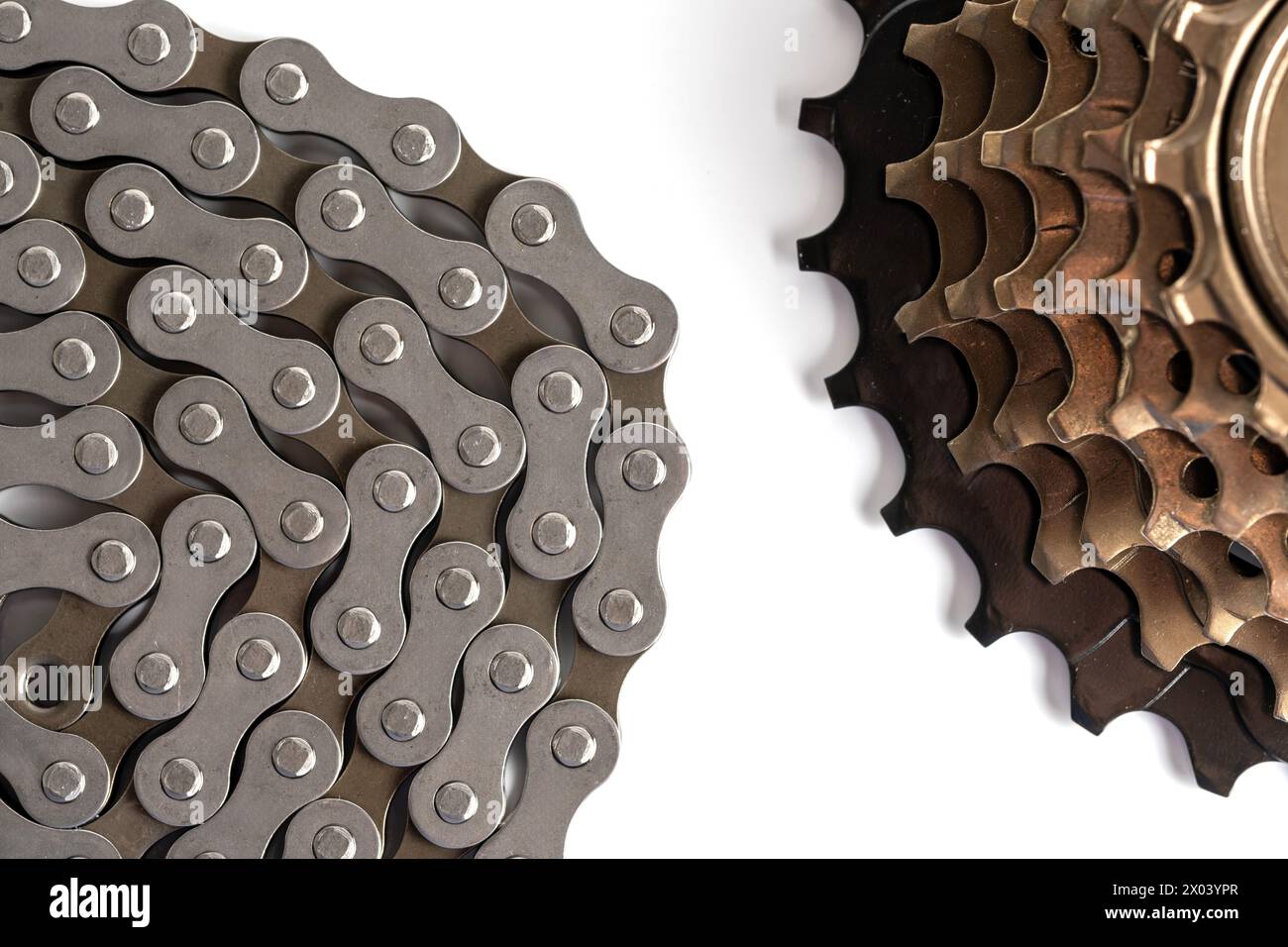 Bicycle chain isolated on a white background. Closeup Stock Photo