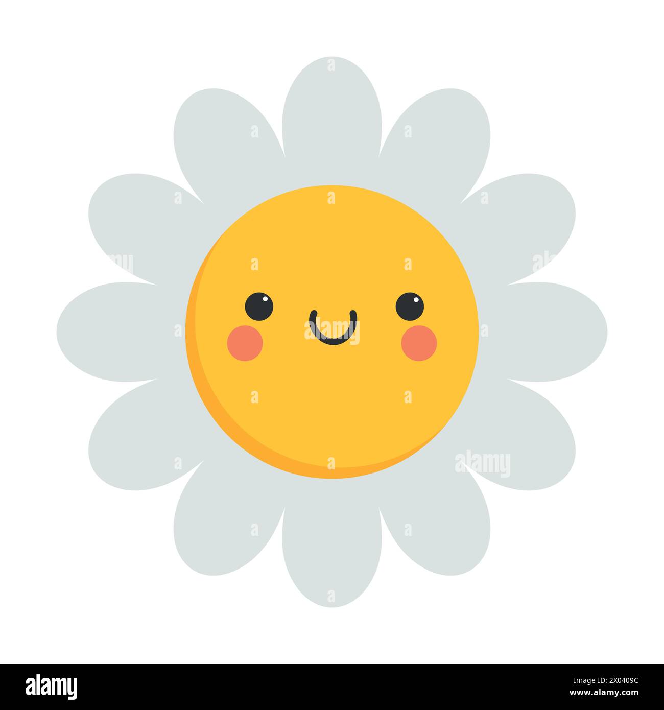 Cute cartoon smiling chamomile character. Childish style. Sun icon. Vector illustration Stock Vector