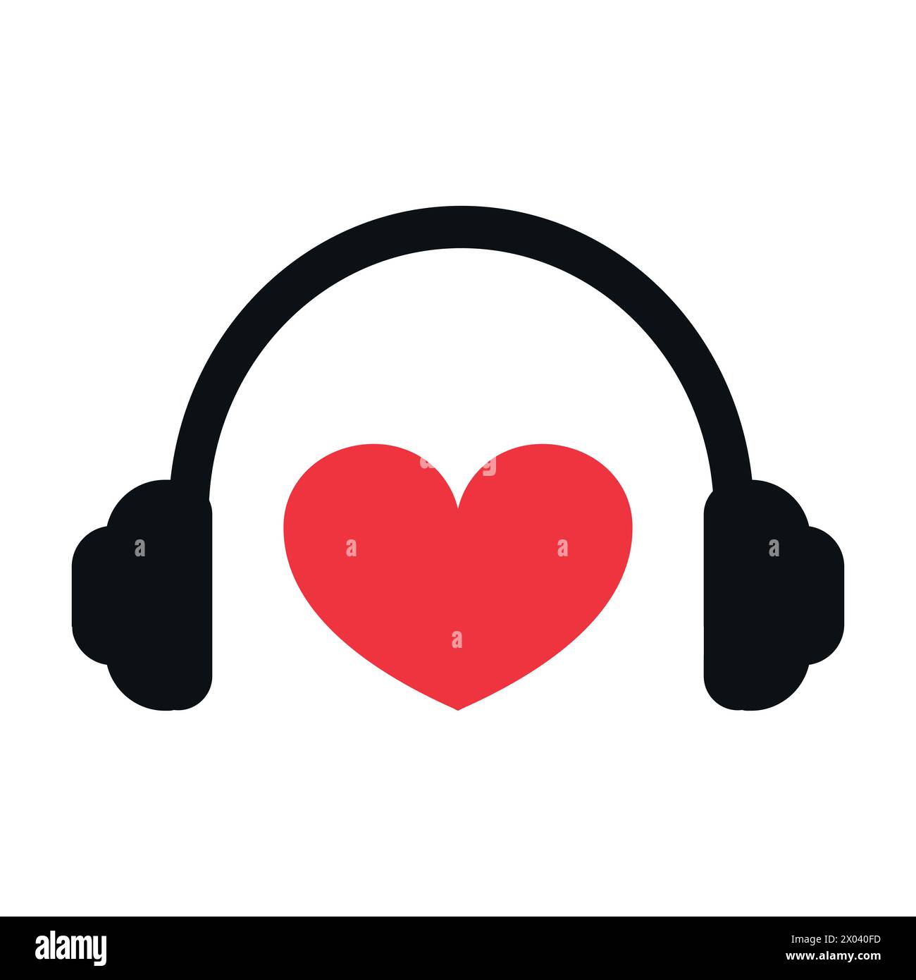 Headphones and heart. Headphones silhouette. Red heart icon. Love music ...