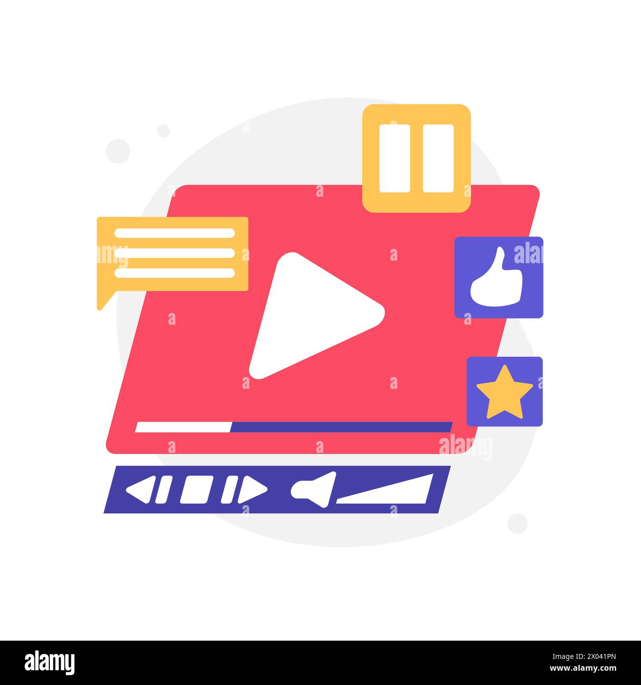 Viral video content promotion, feedback with stars, comments and thumbs up from customers vector illustration Stock Vector