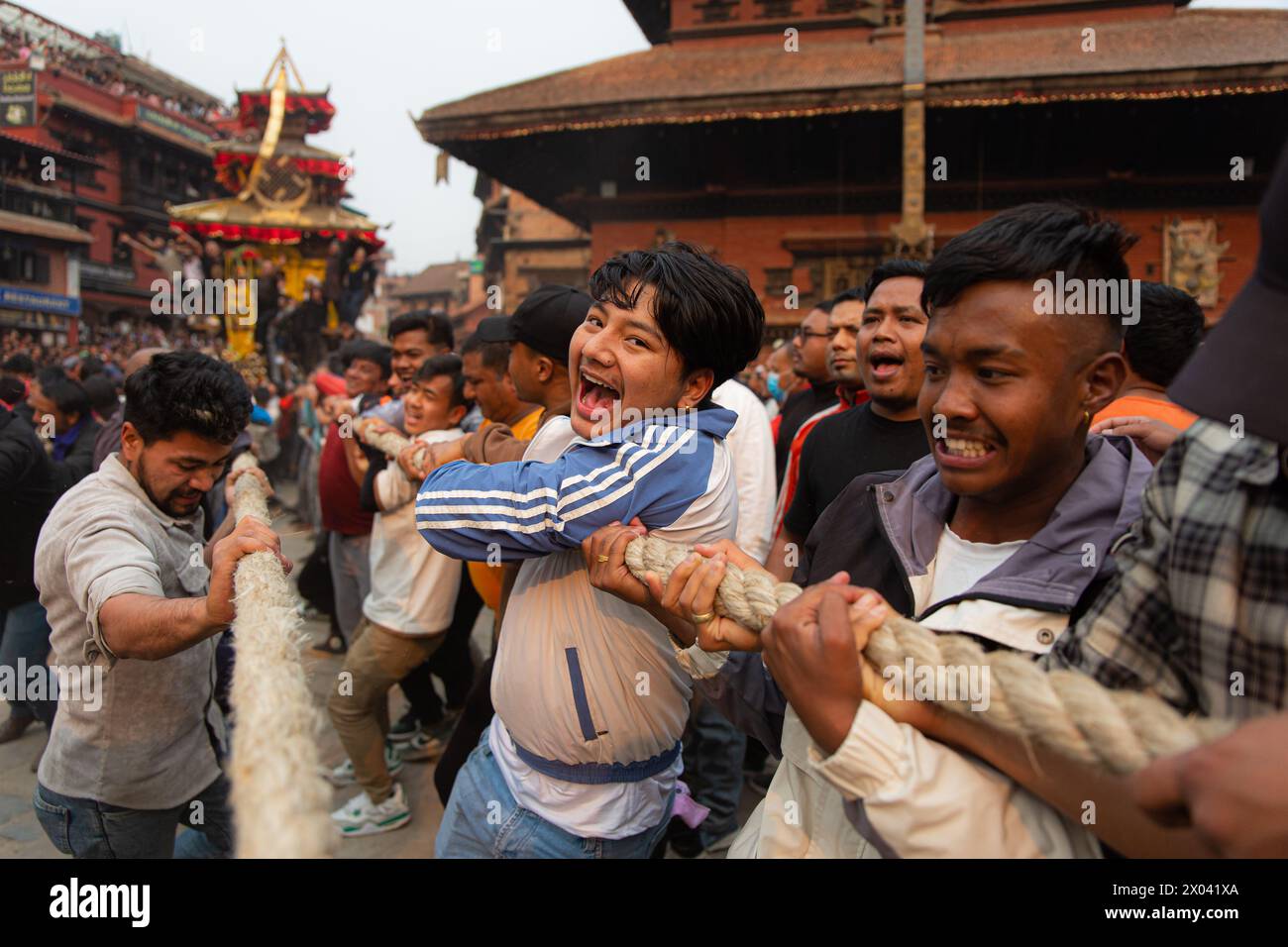 Nepalese People Are Pulling The Chariot Of Deity Bhairab During The ...