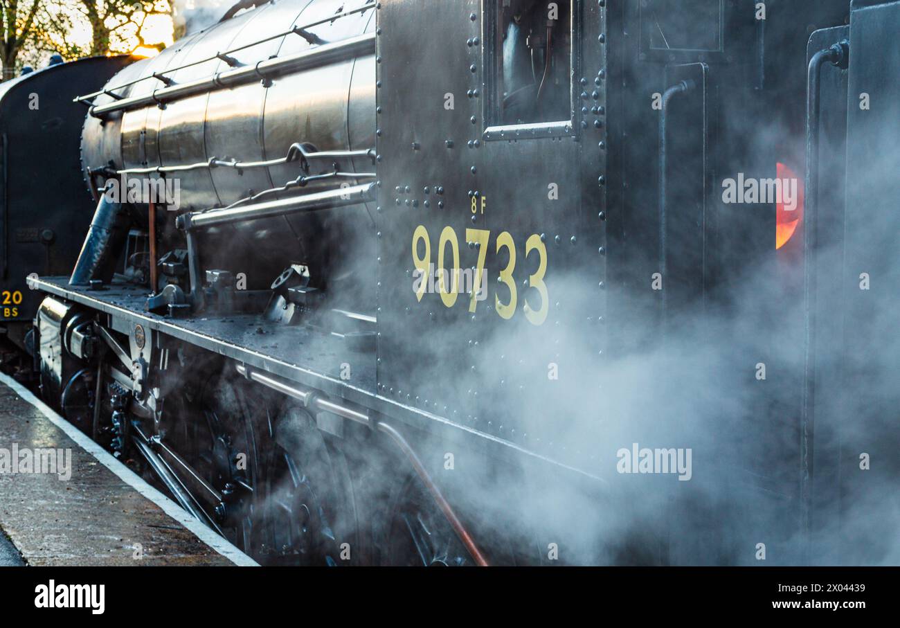 Steam locomotive at Oxenhope station on the Keighley and Worth Valley Railway, Yorkshire, England. Stock Photo